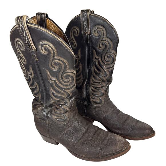 70s Tony Lama Black Label Chocolate Elephant Cowboy Boots 9.5 D Style 8266 - Picture 1 of 13